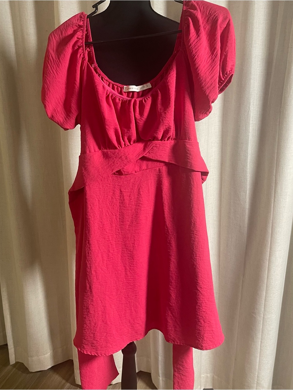 Altar’d State Bright Fuchsia Puff Sleeve Mini Dress